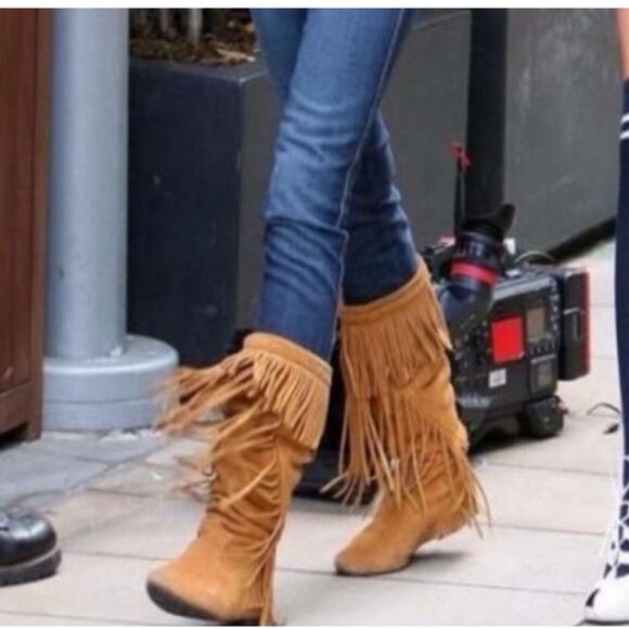 Sam Edelman Utah Tan Suede Fringe Leather Bohemian Western Tall Boots Size 7 - Picture 2 of 10